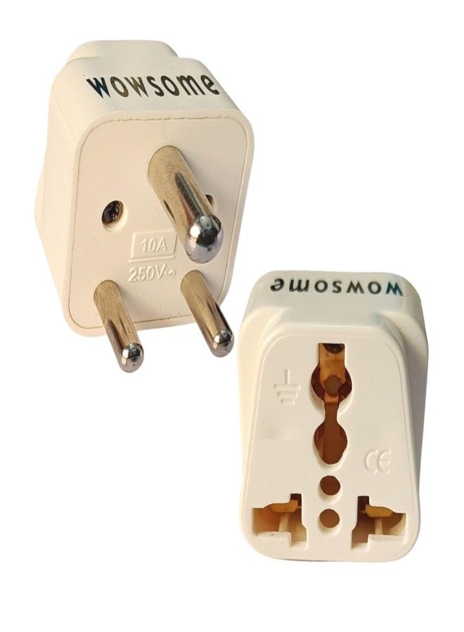 Wowsome 2 Pcs. Universal Type D Travel Adapter Plug for India - Compatible with Worldwide (USA, UK, EU, Aus, Japan, Europe,) Plug Devices use in Indian Socket - Plug Converter - Pack of 2 (White)
